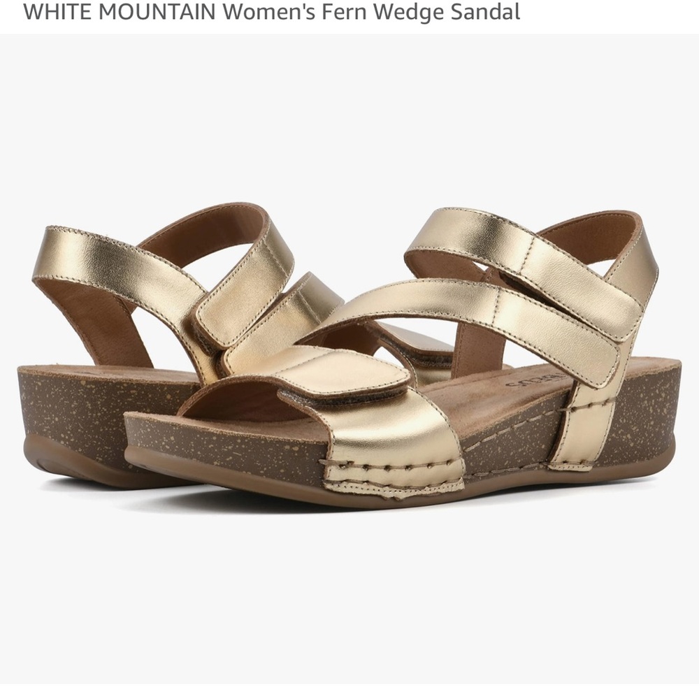 White Mountain Footbed Fern Wedge Sandal Antique/Gold Leather